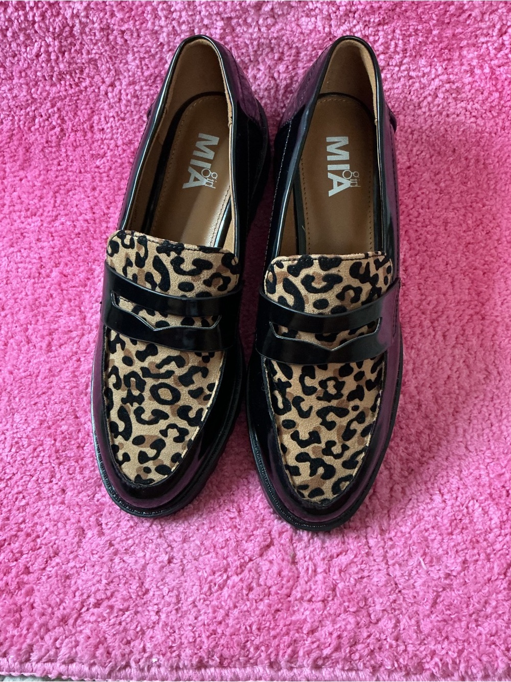 Leopard Print Penny Loafers in Tan and Black